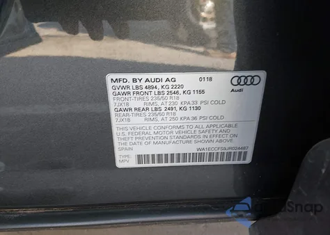 2018 Audi Q3 2.0T Premium/2.0T Sport Premium z USA, uszkodzony, nr VIN WA1ECCFS9JR024487